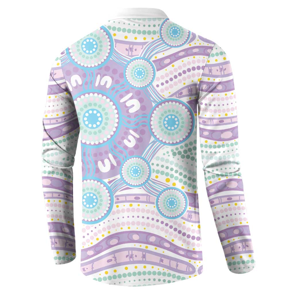 Australian Indigenous Aboriginal Art Button Sweatshirt Vivid Pastel Pink Teal