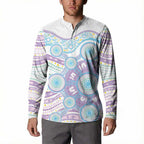 Australian Indigenous Aboriginal Art Button Sweatshirt Vivid Pastel Pink Teal