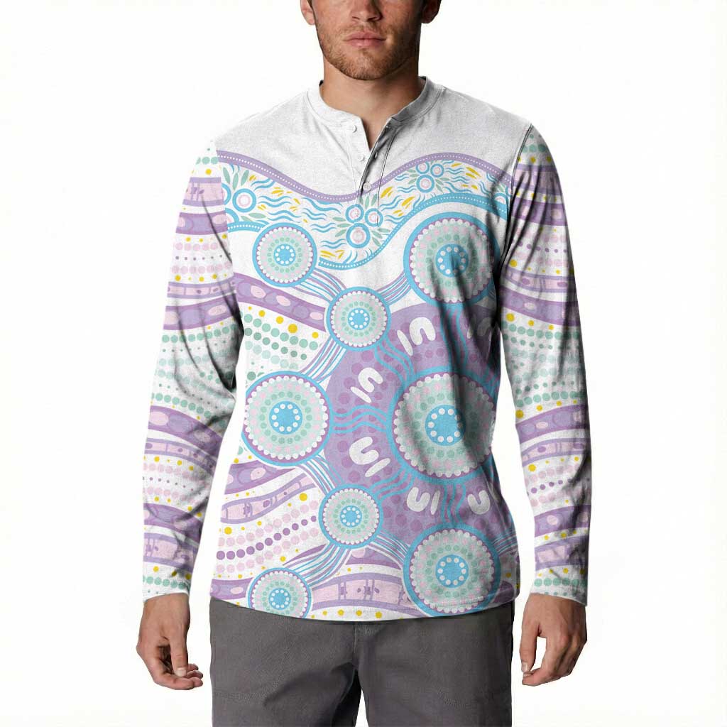 Australian Indigenous Aboriginal Art Button Sweatshirt Vivid Pastel Pink Teal