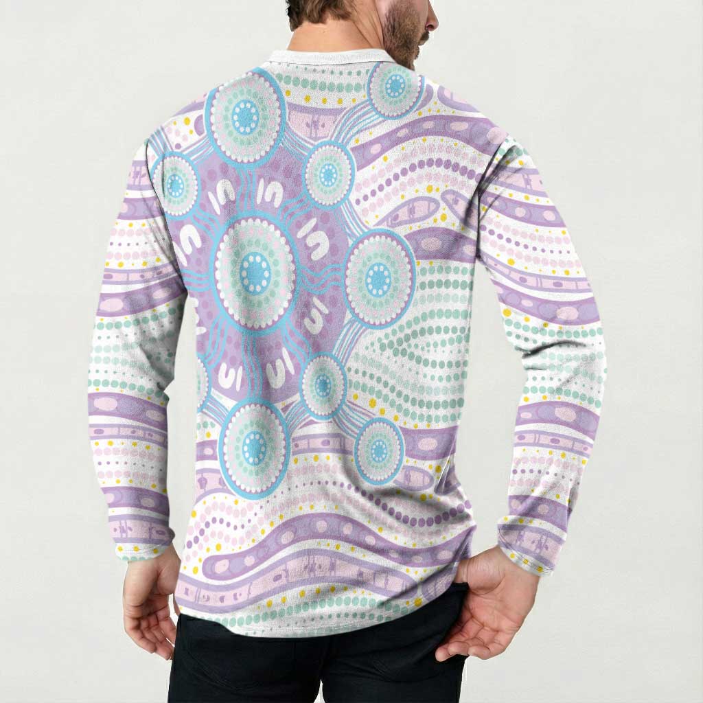 Australian Indigenous Aboriginal Art Button Sweatshirt Vivid Pastel Pink Teal