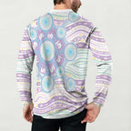 Australian Indigenous Aboriginal Art Button Sweatshirt Vivid Pastel Pink Teal