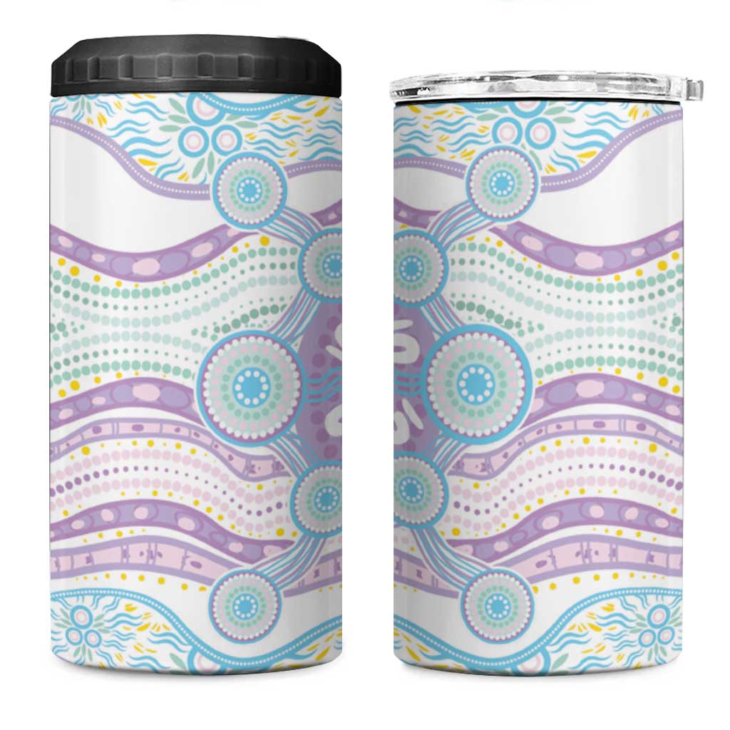 Australian Indigenous Aboriginal Art 4 in 1 Can Cooler Tumbler Vivid Pastel Pink Teal