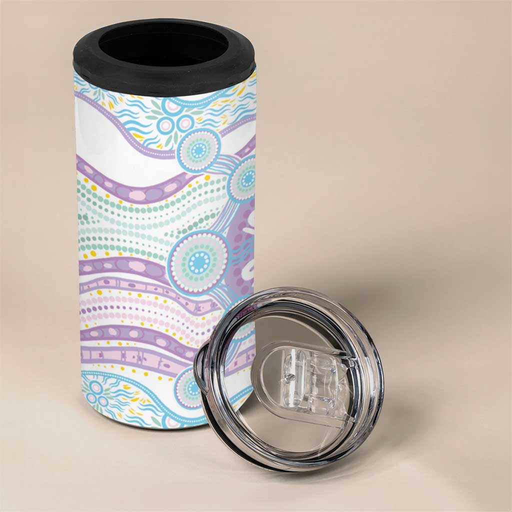 Australian Indigenous Aboriginal Art 4 in 1 Can Cooler Tumbler Vivid Pastel Pink Teal