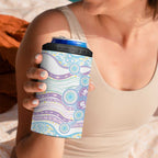 Australian Indigenous Aboriginal Art 4 in 1 Can Cooler Tumbler Vivid Pastel Pink Teal