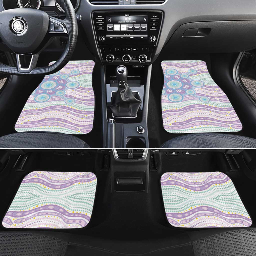 Australian Indigenous Aboriginal Art Car Mats Vivid Pastel Pink Teal