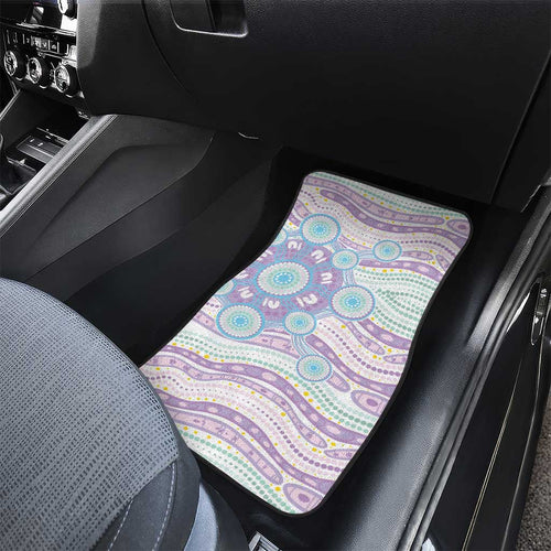 Australian Indigenous Aboriginal Art Car Mats Vivid Pastel Pink Teal