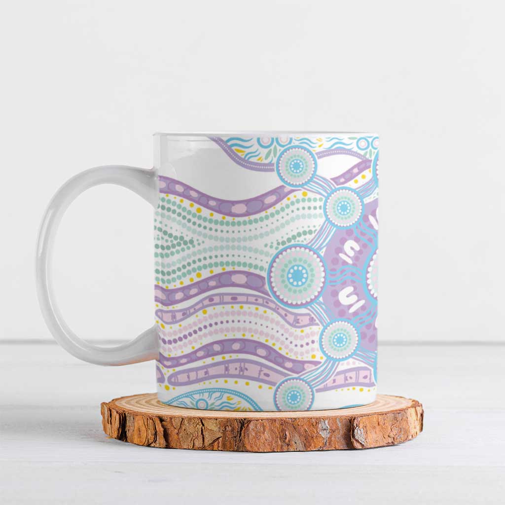 Australian Indigenous Aboriginal Art Ceramic Mug Vivid Pastel Pink Teal