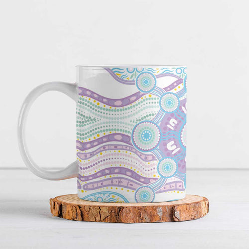 Australian Indigenous Aboriginal Art Ceramic Mug Vivid Pastel Pink Teal