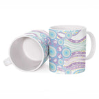 Australian Indigenous Aboriginal Art Ceramic Mug Vivid Pastel Pink Teal
