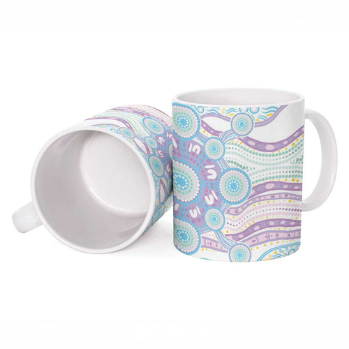 Australian Indigenous Aboriginal Art Ceramic Mug Vivid Pastel Pink Teal