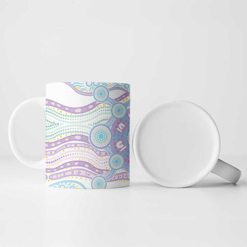 Australian Indigenous Aboriginal Art Ceramic Mug Vivid Pastel Pink Teal