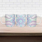 Australian Indigenous Aboriginal Art Ceramic Mug Vivid Pastel Pink Teal