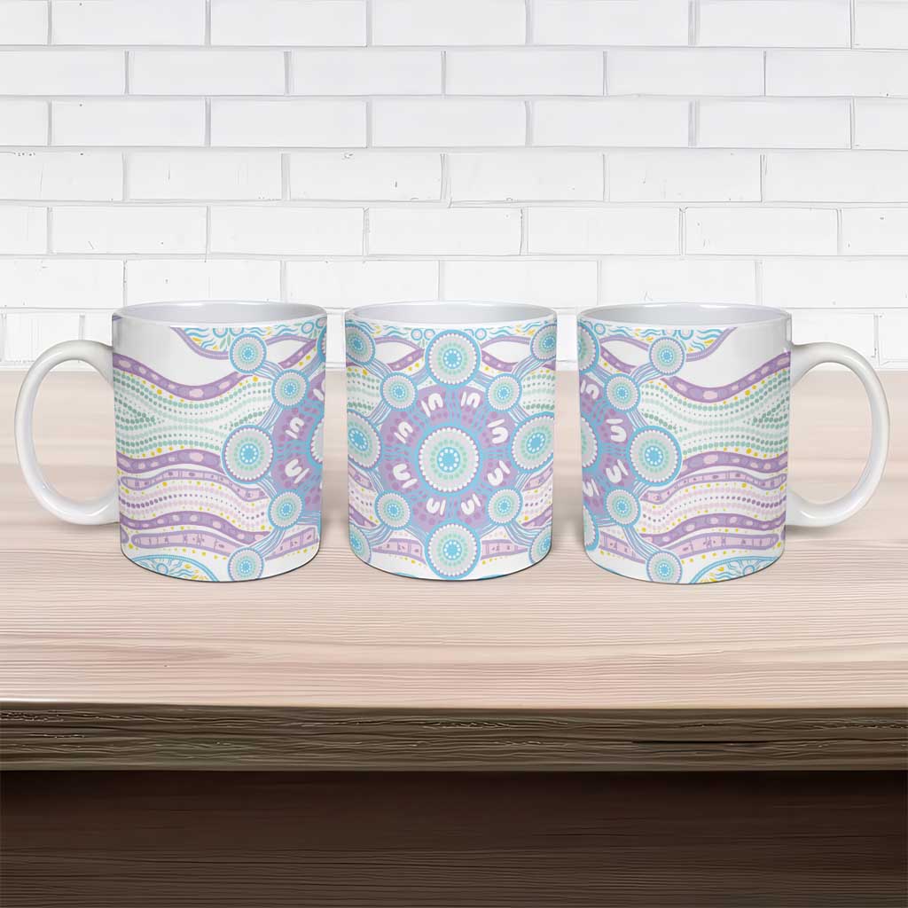 Australian Indigenous Aboriginal Art Ceramic Mug Vivid Pastel Pink Teal