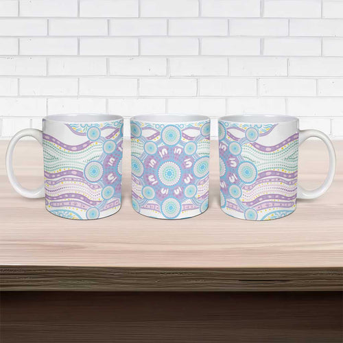 Australian Indigenous Aboriginal Art Ceramic Mug Vivid Pastel Pink Teal