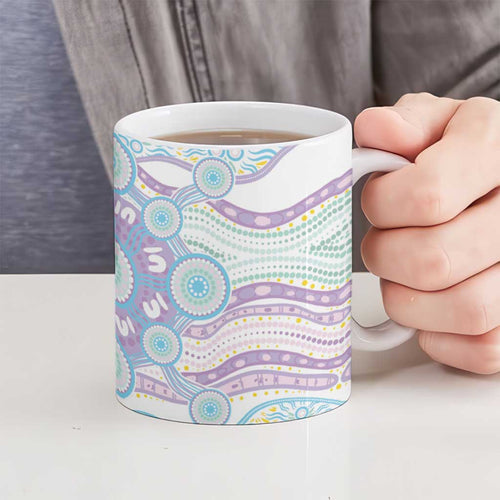 Australian Indigenous Aboriginal Art Ceramic Mug Vivid Pastel Pink Teal