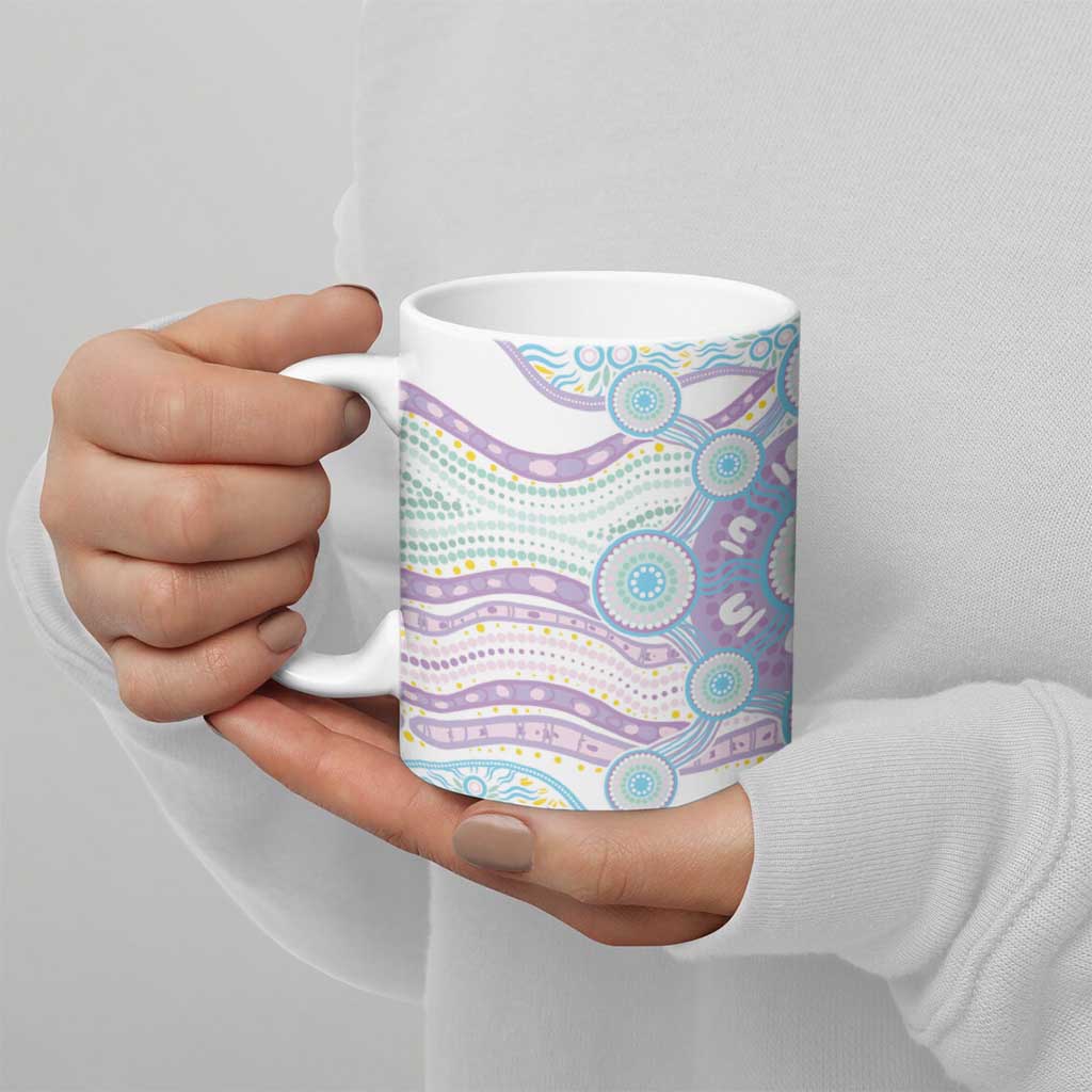 Australian Indigenous Aboriginal Art Ceramic Mug Vivid Pastel Pink Teal