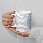Australian Indigenous Aboriginal Art Ceramic Mug Vivid Pastel Pink Teal