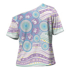 Australian Indigenous Aboriginal Art Cross Shoulder Shirt Vivid Pastel Pink Teal