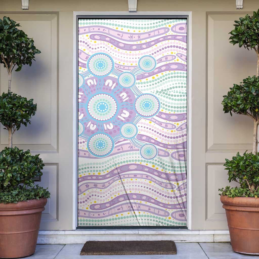 Australian Indigenous Aboriginal Art Door Cover Vivid Pastel Pink Teal