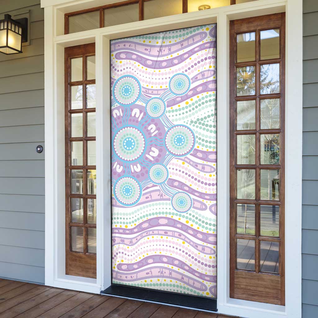 Australian Indigenous Aboriginal Art Door Cover Vivid Pastel Pink Teal
