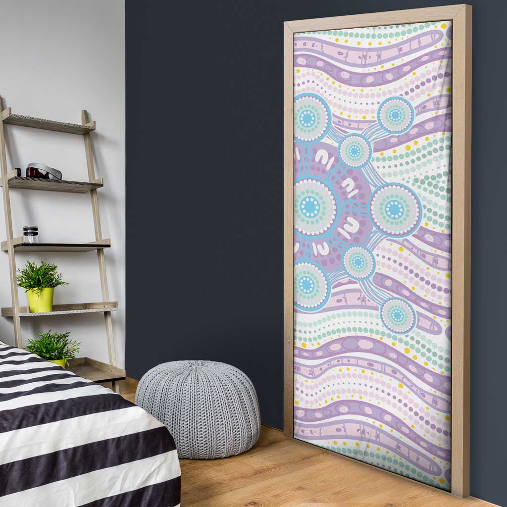 Australian Indigenous Aboriginal Art Door Cover Vivid Pastel Pink Teal