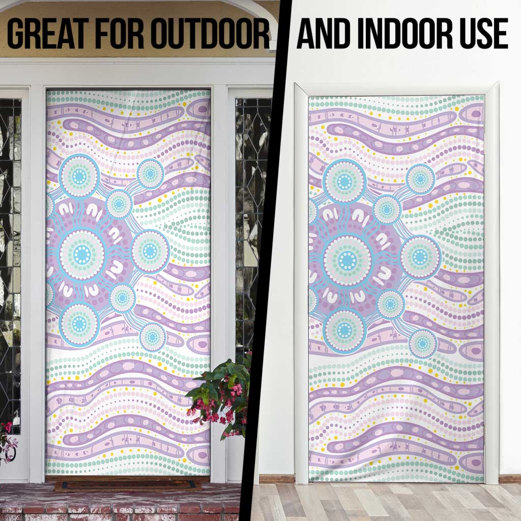Australian Indigenous Aboriginal Art Door Cover Vivid Pastel Pink Teal