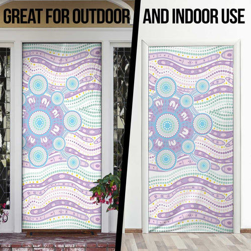 Australian Indigenous Aboriginal Art Door Cover Vivid Pastel Pink Teal
