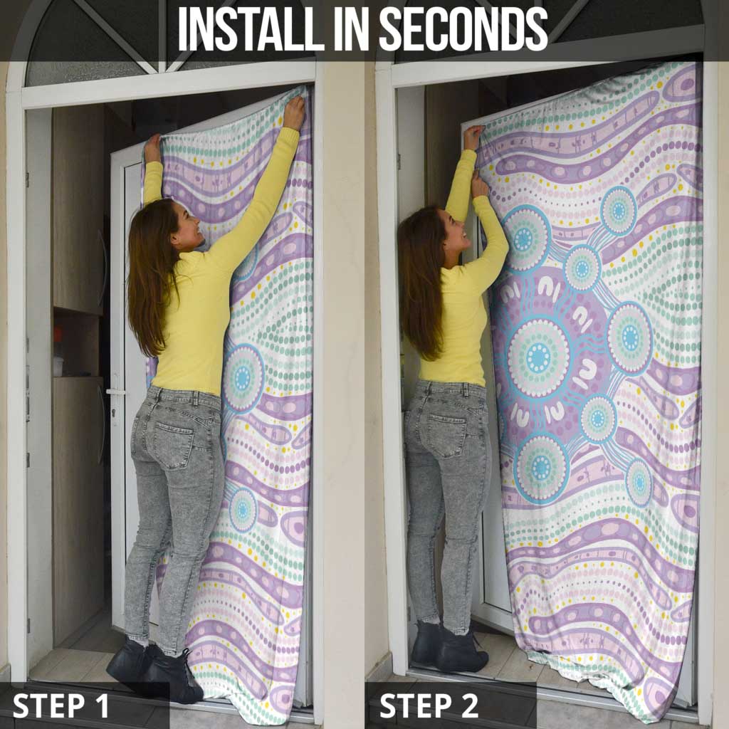 Australian Indigenous Aboriginal Art Door Cover Vivid Pastel Pink Teal