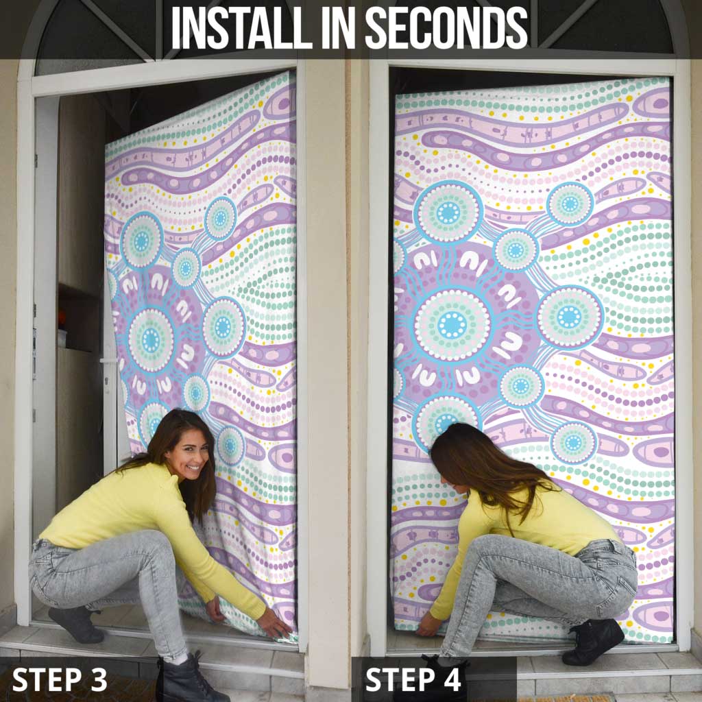 Australian Indigenous Aboriginal Art Door Cover Vivid Pastel Pink Teal