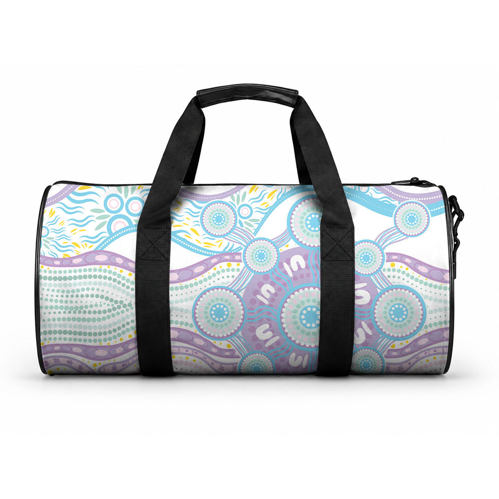 Australian Indigenous Aboriginal Art Duffle Bag Vivid Pastel Pink Teal