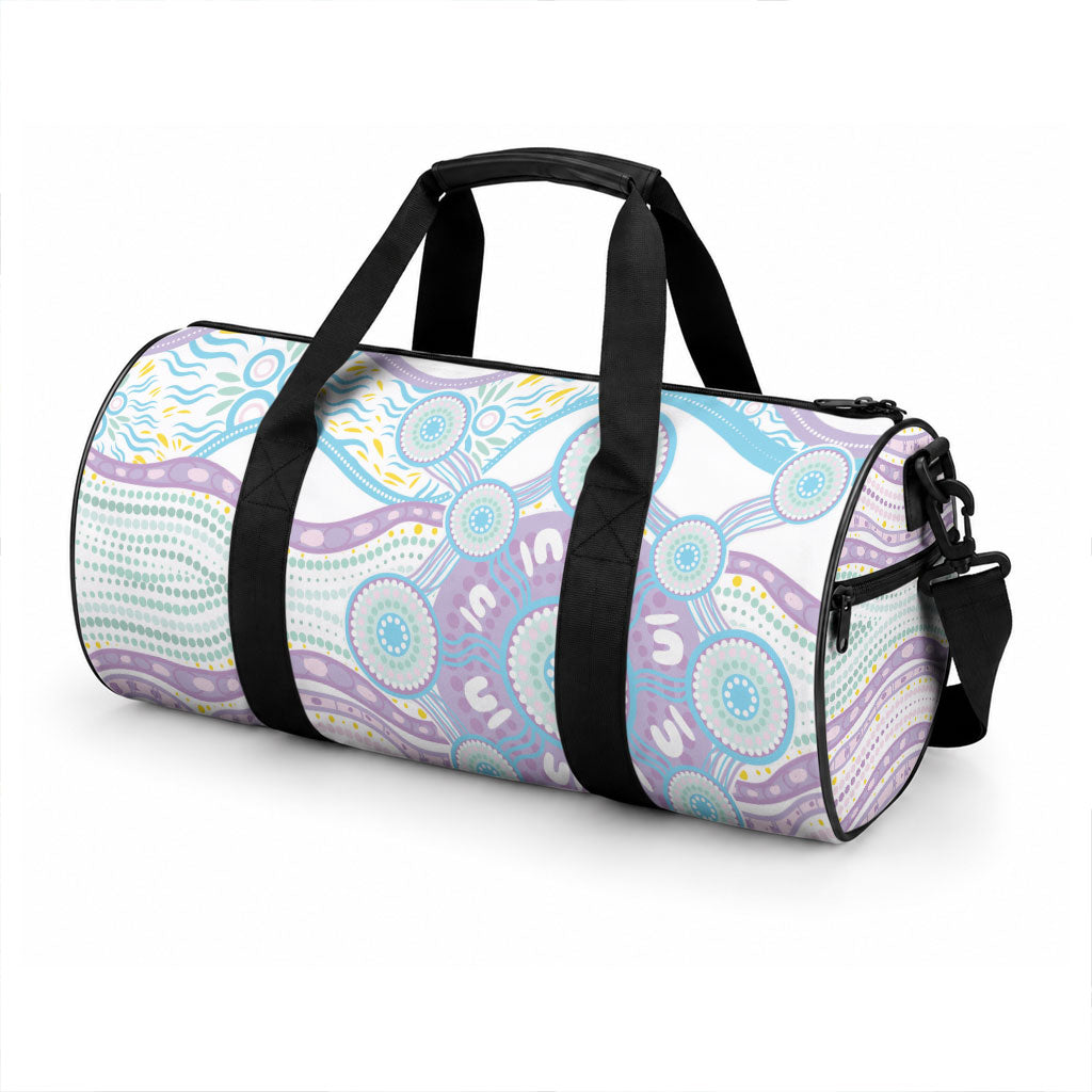 Australian Indigenous Aboriginal Art Duffle Bag Vivid Pastel Pink Teal