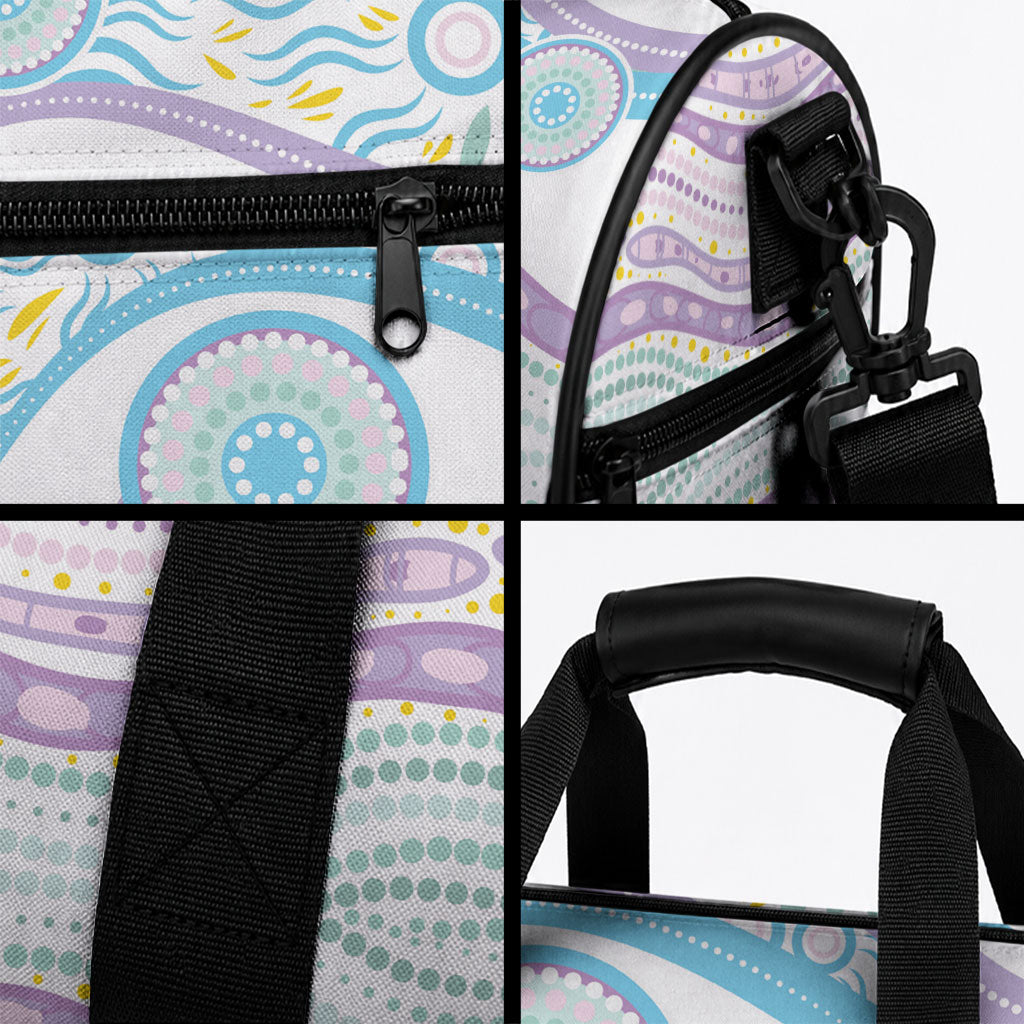 Australian Indigenous Aboriginal Art Duffle Bag Vivid Pastel Pink Teal