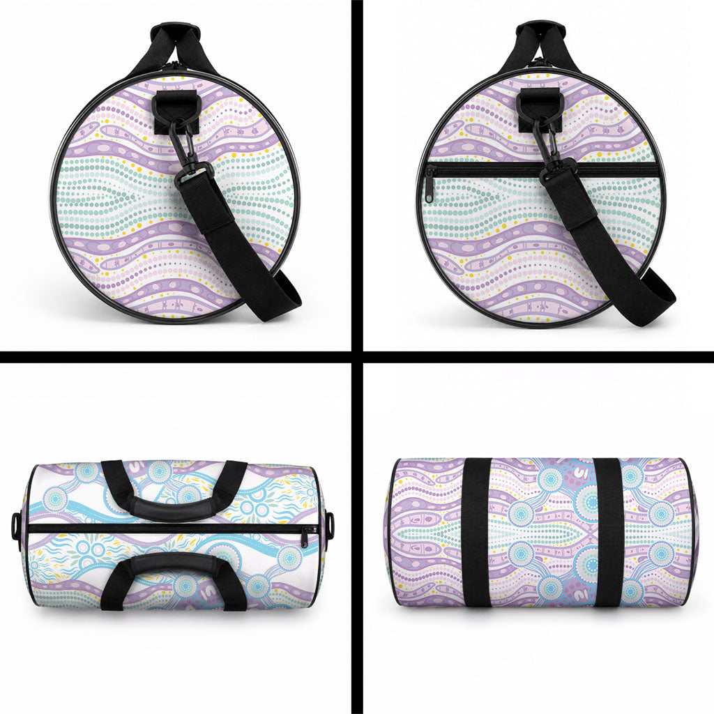 Australian Indigenous Aboriginal Art Duffle Bag Vivid Pastel Pink Teal