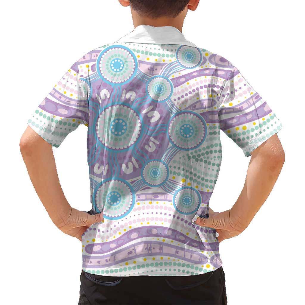 Australian Indigenous Aboriginal Art Family Matching Mermaid Dress and Hawaiian Shirt Vivid Pastel Pink Teal