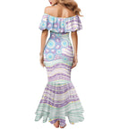 Australian Indigenous Aboriginal Art Family Matching Mermaid Dress and Hawaiian Shirt Vivid Pastel Pink Teal