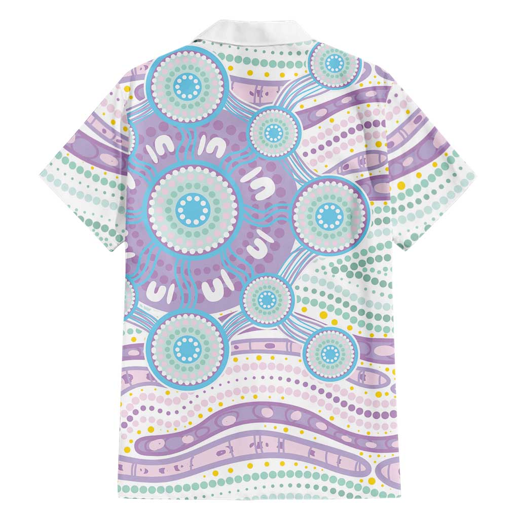 Australian Indigenous Aboriginal Art Family Matching Off Shoulder Maxi Dress and Hawaiian Shirt Vivid Pastel Pink Teal