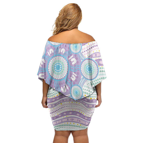 Australian Indigenous Aboriginal Art Family Matching Off Shoulder Short Dress and Hawaiian Shirt Vivid Pastel Pink Teal