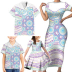 Australian Indigenous Aboriginal Art Family Matching Short Sleeve Bodycon Dress and Hawaiian Shirt Vivid Pastel Pink Teal