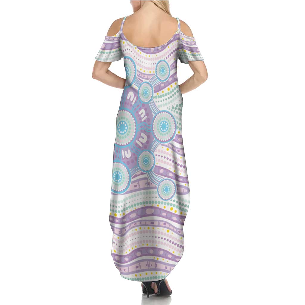 Australian Indigenous Aboriginal Art Family Matching Summer Maxi Dress and Hawaiian Shirt Vivid Pastel Pink Teal