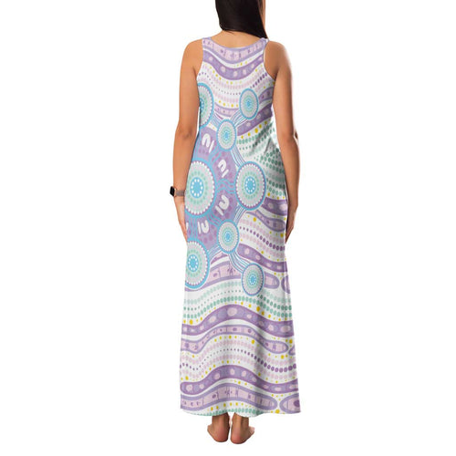 Australian Indigenous Aboriginal Art Family Matching Tank Maxi Dress and Hawaiian Shirt Vivid Pastel Pink Teal
