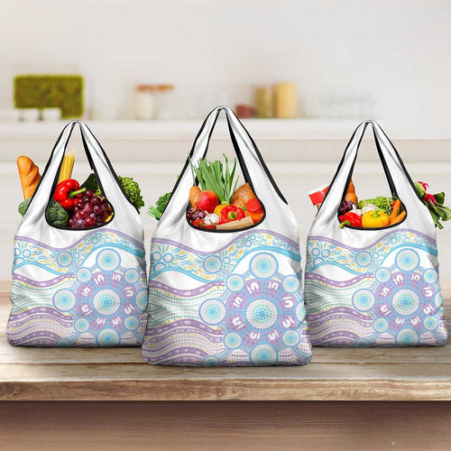 Australian Indigenous Aboriginal Art Grocery Bag Vivid Pastel Pink Teal