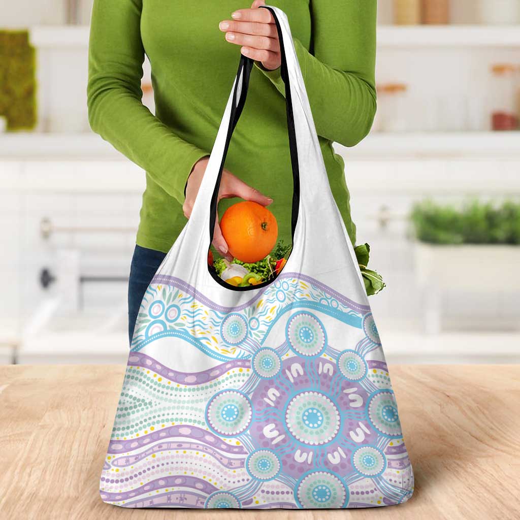 Australian Indigenous Aboriginal Art Grocery Bag Vivid Pastel Pink Teal