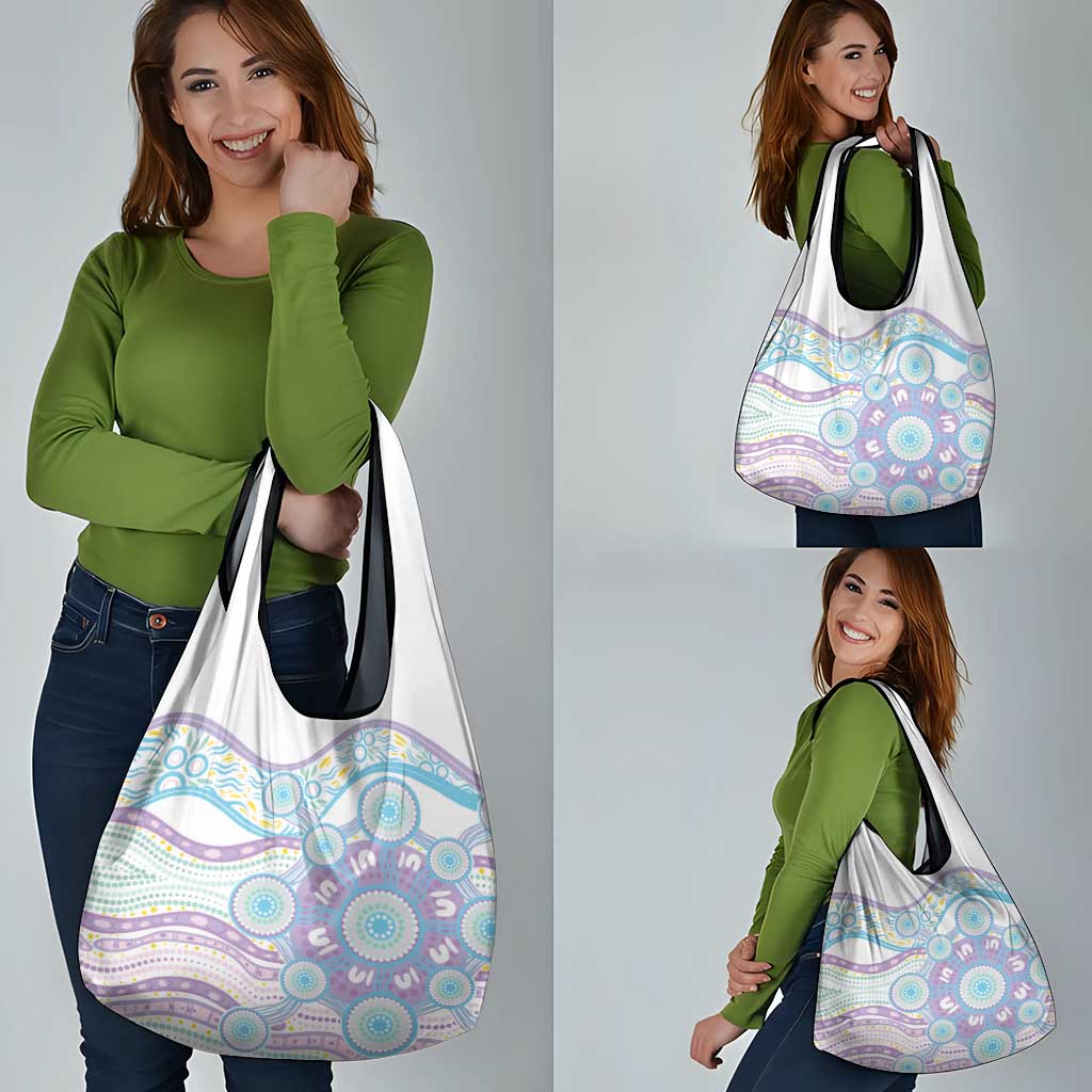 Australian Indigenous Aboriginal Art Grocery Bag Vivid Pastel Pink Teal