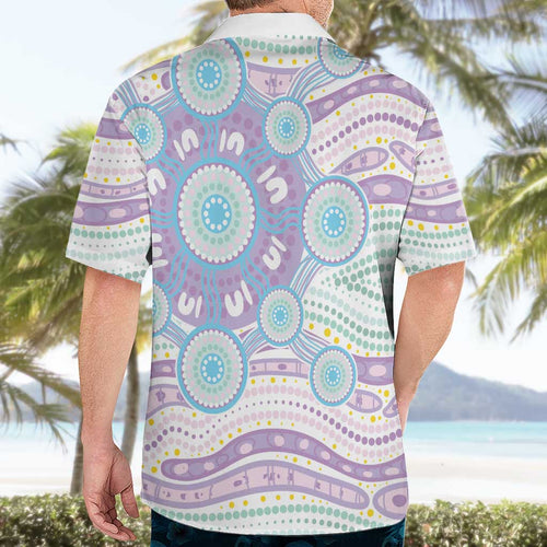 Australian Indigenous Aboriginal Art Hawaiian Shirt Vivid Pastel Pink Teal