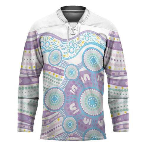 Australian Indigenous Aboriginal Art Hockey Jersey Vivid Pastel Pink Teal