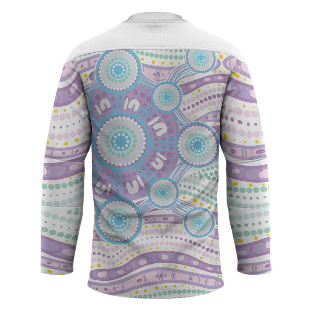 Australian Indigenous Aboriginal Art Hockey Jersey Vivid Pastel Pink Teal