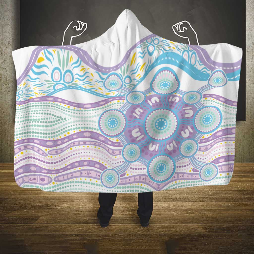Australian Indigenous Aboriginal Art Hooded Blanket Vivid Pastel Pink Teal