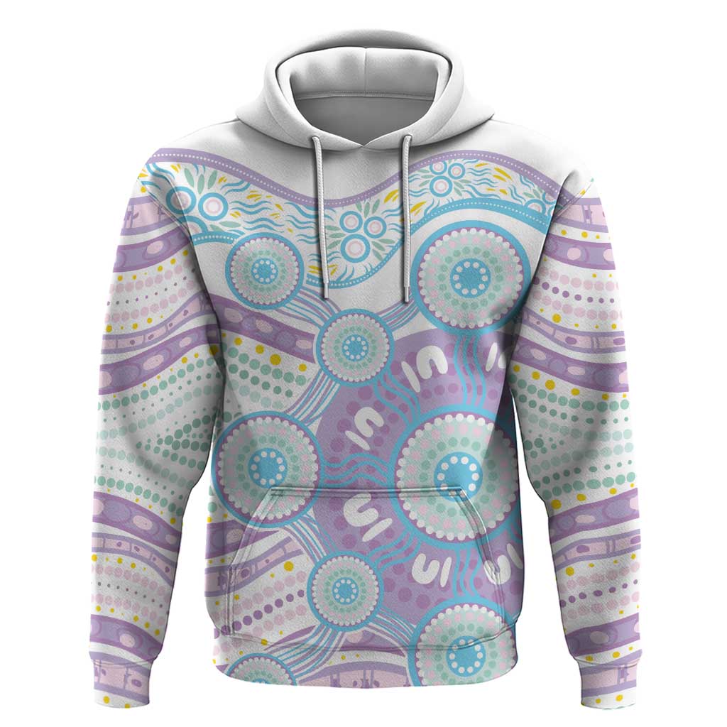 Australian Indigenous Aboriginal Art Hoodie Vivid Pastel Pink Teal