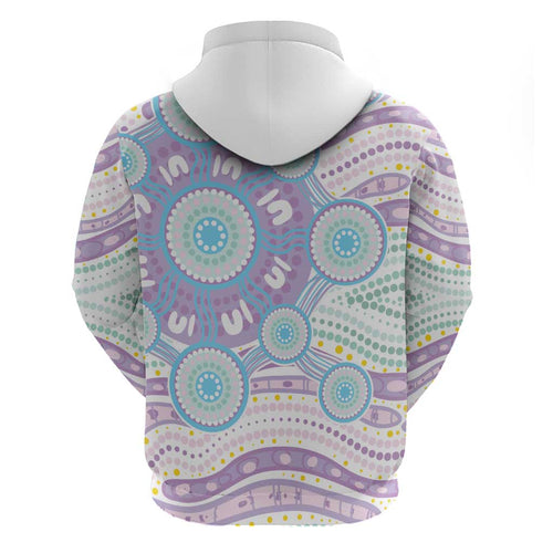 Australian Indigenous Aboriginal Art Hoodie Vivid Pastel Pink Teal