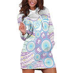 Australian Indigenous Aboriginal Art Hoodie Dress Vivid Pastel Pink Teal